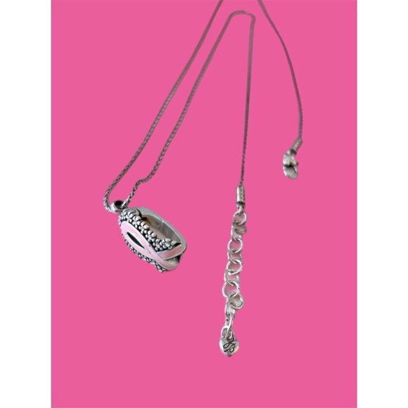 Brighton Pink Ribbon Lanyard Necklace 36" Silver Crystal Pendant Badge Holder - Picture 3 of 5